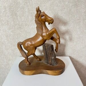 Vintage Mid Century‎ Hand  Carved Wood Figure of Rearing Horse 12"